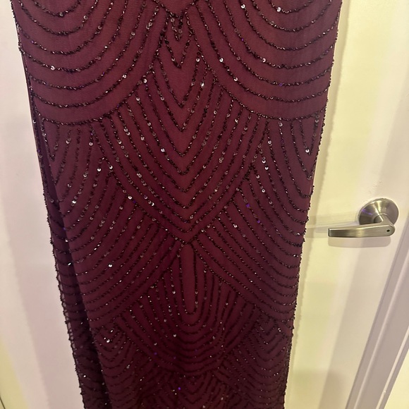 Long Evening Gown by Adrianna Papell - Beaded/Wine Colored - Picture 3 of 8